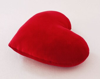 Scarlet Red Valentine Velvet Heart Shaped Plush Decorative Pillow - Medium Size