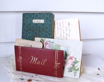 Vintage Mail Holder Faux Leather Letter Holder