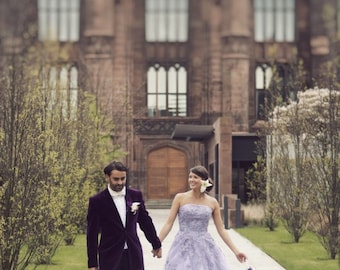 Purple Wedding Dress Strapless with Lavender Lilac Lace