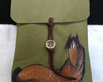 Pretty horse Handpainted on leather purse