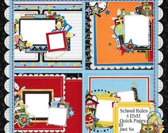On Sale 50% Digital Scrapbooking Kit School Rules 12x12 Quick Pages - Digital Scrap Kit