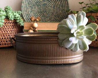 vintage oval brass planter rustic aged weathered