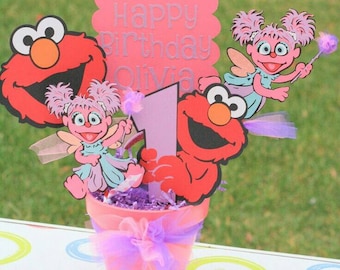 Abby Cadabby centerpiece, Elmo party, sesame street birthday, first birthday , pink and red decor. baby shower decor. centros de mesa