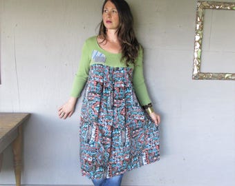Tshirt dress upcycled clothing loose fit handmade summer dress Bohemian wearable art romantic large X L Boho Fun clothes LillieNoraDryGoods