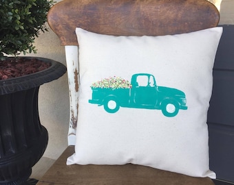 Vintage Truck/Vintage Truck Pillow/Spring Flowers/Spring/Farm Truck/Farm House