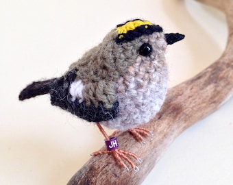Little Owl realistic fibre art crochet bird sculpture