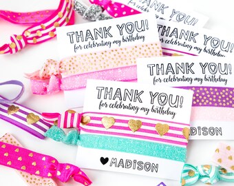 Birthday Party Hair Tie Favors | Pastel Pink Hair Tie Favors, Personalized Party Favors, Older Girls Teen Tween Sleepover Makeover Spa Party