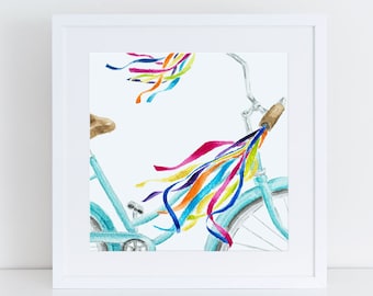 Playful Beach Cruiser Streamers Fine Art Watercolor Print