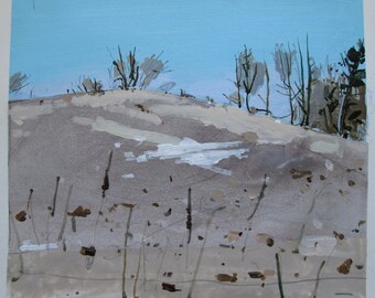 Little Snow Patch, Original Landscape Collage Painting on Paper