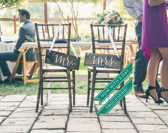 Mr and Mrs Chair Signs | Mr and Mrs Signs For Back of Chair | Mr and Mrs Wedding Table Decor | Mr and Mrs Chairs - Sophia Collection