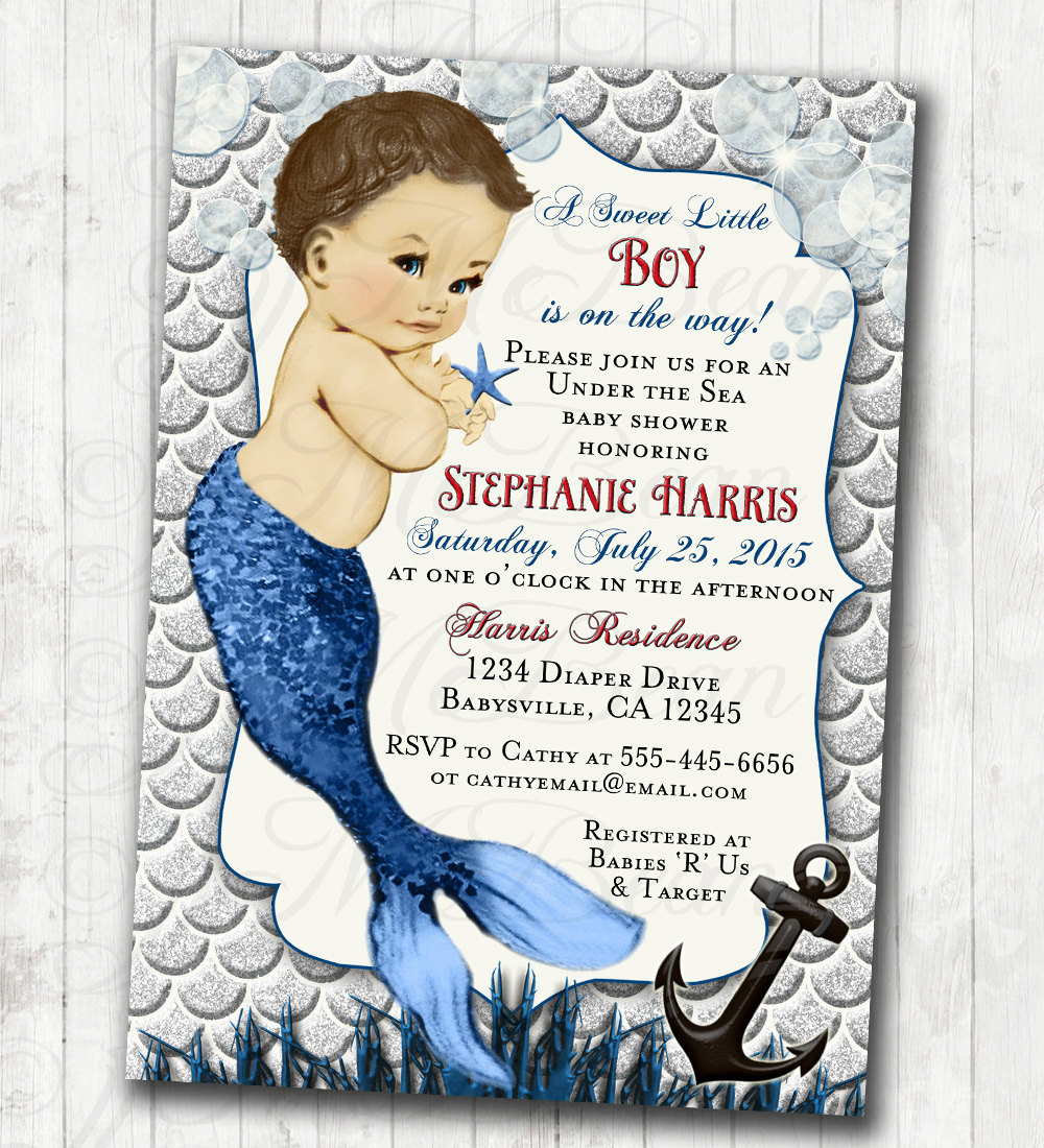 Boy Baby Shower Invitation Nautical Under The Sea Ocean Baby
