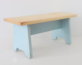 Natural and Light blue Rustic Step Stool, Foot Stool, Farm Stool, Milking Stool