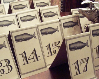 Whale Wedding Table Number Cards Kraft or Cream Set 18 Ocean Sea Beach Decor Rehearsal Dinner Reception Party Yachting Boating Seaside Event