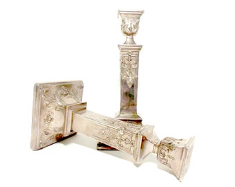 Silver Plate Quadruple Plate Candle Holders Candle Sticks, Weidlich Bros Mfg Co., Art Deco, Tall Candle Holders Sticks, Elegant Formal