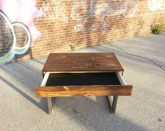 SALE - Reclaimed Wood Desk with Drawer and Raw Steel legs