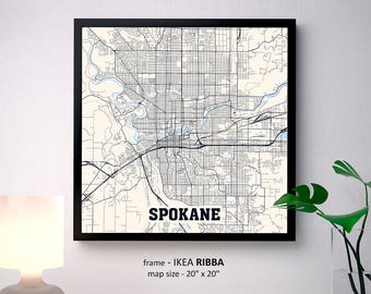 Spokane Washington Map Print, Spokane Square Map Poster, Spokane Wall Art, Spokane gift, Custom Personalized map