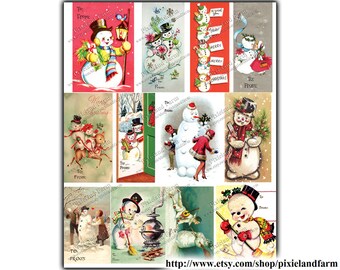 Snowman Gift Tags Vintage Printable Digital Download