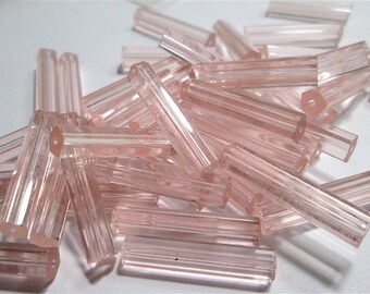 18 Vintage 5 Sided Translucent Pink Glass Tube Beads