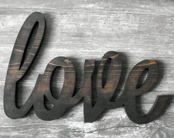 Wooden Love Sign Dark Walnut Stained Wood Love Sign Wooden Love Sign Dark Walnut Stained Wood Love Sign