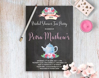 Bridal Tea Invitation Afternoon Tea Bridal Shower Invite Digital Bridal Tea Party Invite Garden Tea Party Invitation Printed Tea Time Bridal