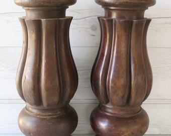 Vintage Pair of Carved Solid Wood Architectural Salvage Columns/Forms, Antique Wood Architectural Salvage