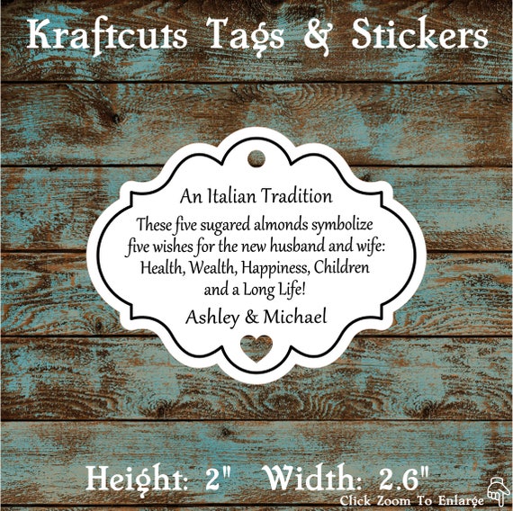 Favor Tags, Jordan Almond Favor Tags, Sugared Almond Favor Tags, Italian Wedding Favor Tags Framed with Heart Cut Out #686 - Qty: 30 Tags