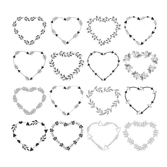Download Heart frames with herbs flowers and arrows. Wreath svg