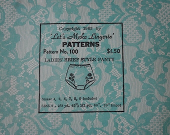 Vintage 1960s Let's Make Lingerie 100 Sewing Pattern Ladies Brief Style Panty Size 4 5 6 7 8 9 UNCUT