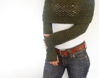 Crochet Pattern -Wrap Around Thumbholes Shrug/ Trendy Shouders Coverup/Convertible Scarf with Sleeves