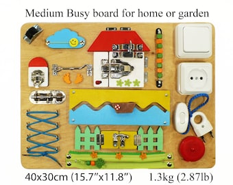 Busy board for toddlers Activity game for boys and girls 0-4 years made by montessori metod from eco materials.