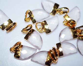 Natural Rose Quartz Nails Faceted Pendant with 24 kt Gold Electroplated Edge-22 mm, Rose Quartz Pendant - Horn, Tooth, teeth Charm,1513