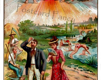 HOT Summer Sun, Vintage Trade Card, Insant DIGITAL Download