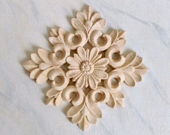 Rosette wood applique, furniture applique embellishment, wood onlay, furniture decoration, wood embellishment, wood carving, 2 pcs