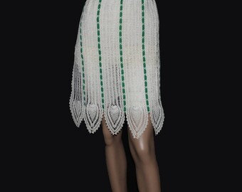 Vintage 1950s Apron// Crotched//Green//White// Entertaining 50s Apron//Holiday Apron//50s Apron//S/M Apron