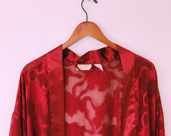 Vintage 80s 90s Victoria's Secret Gold Label Red Burnout Satin Robe