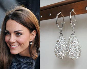 Kate Middleton Inspired Pave Crystal Silver Teardrop earrings
