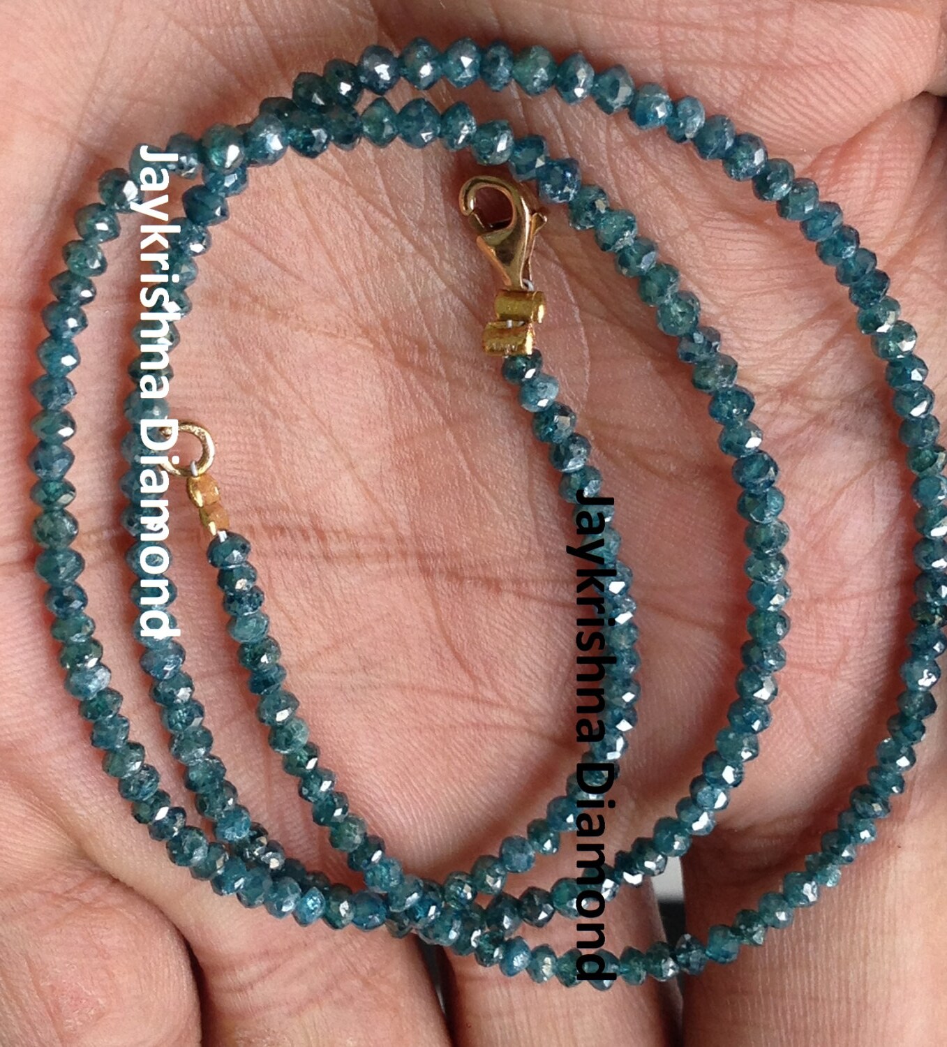15 ct 16 inch natural blue diamond faceted beads strand