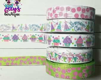 7/8'' Grosgrain Ribbon Birthday Girl Collection US Designer Ribbon, Cupcake Ribbon, Polka Ribbon, Glitter Ribbon