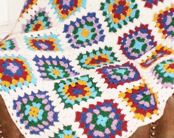 NEW Homemade/Handcrafted Crochet Granny Square afghan 50X59"(Some Roseanne style)