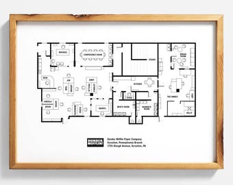 The Office Floor Plan: The Office TV show, The Office poster, US, print, Dunder Mifflin, blueprint, architectural print, schematic print