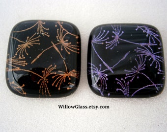 Dichroic Fused Glass Cabochons, 2 Dandelion Dichroic Cabochons, Dandelions, Willow Glass