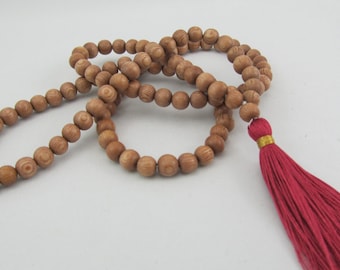 108 beads wood mala - Rosewood mala in 6mm - natural rosewood with maroon silk tassel