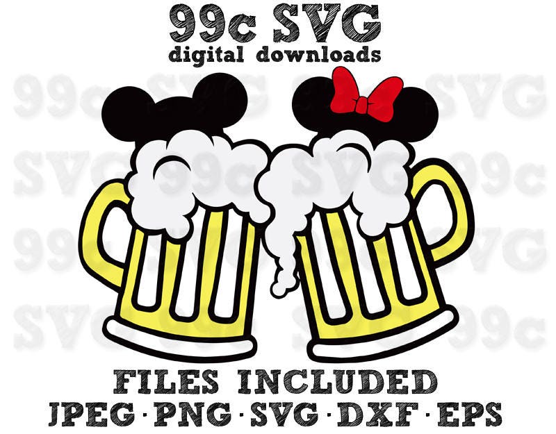 Download Mickey Minnie Beer Mugs SVG DXF Png Vector Cut File Cricut