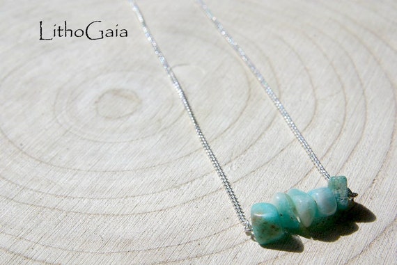 Amazonite Bar Necklace, Crystal Jewelry, Gemstone Bar Necklace, Gift for Her, Natural Amazonite Jewel, Sterling Silver 925, Amazonite Beads