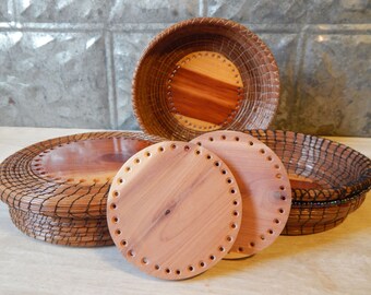 Pine Needle Basketry - Matching Pair of Cedar Starter Rounds (#24A&B) for making a Pine Needle or any Coil Woven Basket