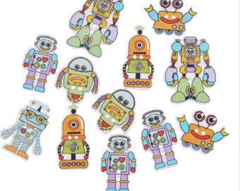 Set of 5 robot wooden buttons