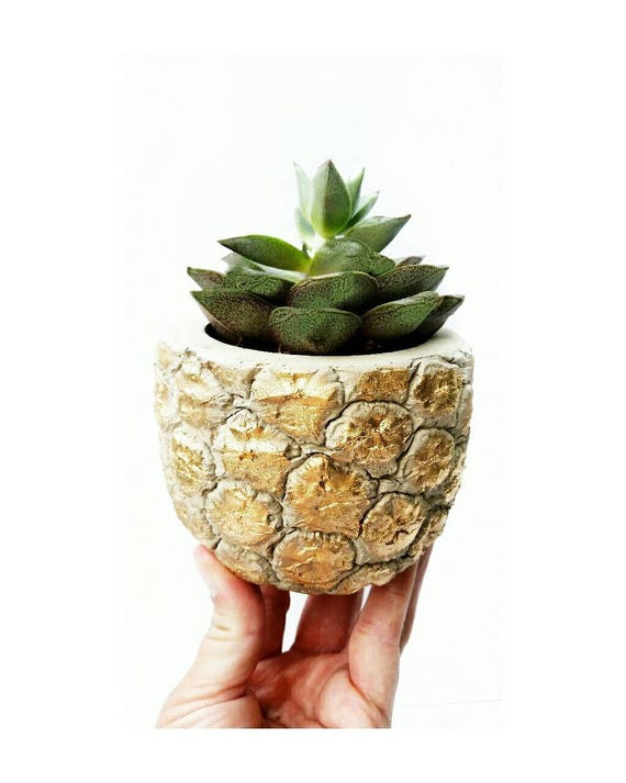 Pineapple Planter/Gold Pineapple/Pineapple Lover/Succulent Planter/Pineapple Decor/Concrete Planter/Housewarming Gift/Metallic Pineapple