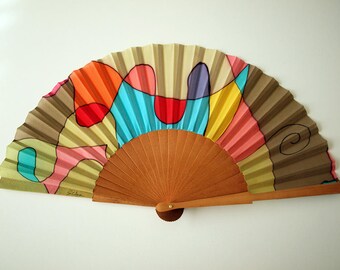 Hand fan Handpainted Silk- Abanico- Wedding gift- Giveaways- Bridesmaids- Spanish hand fan - 17 x 9 inches (43 cm x 23 cm)