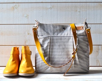 Best Seller DAILY BAG Stockholm Gray geometric nautical striped Leather / Ikabags Featured on The Martha Stewart F4
