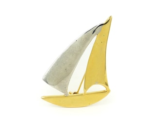 Vintage, Sailboat Brooch, Silver Gold Tone